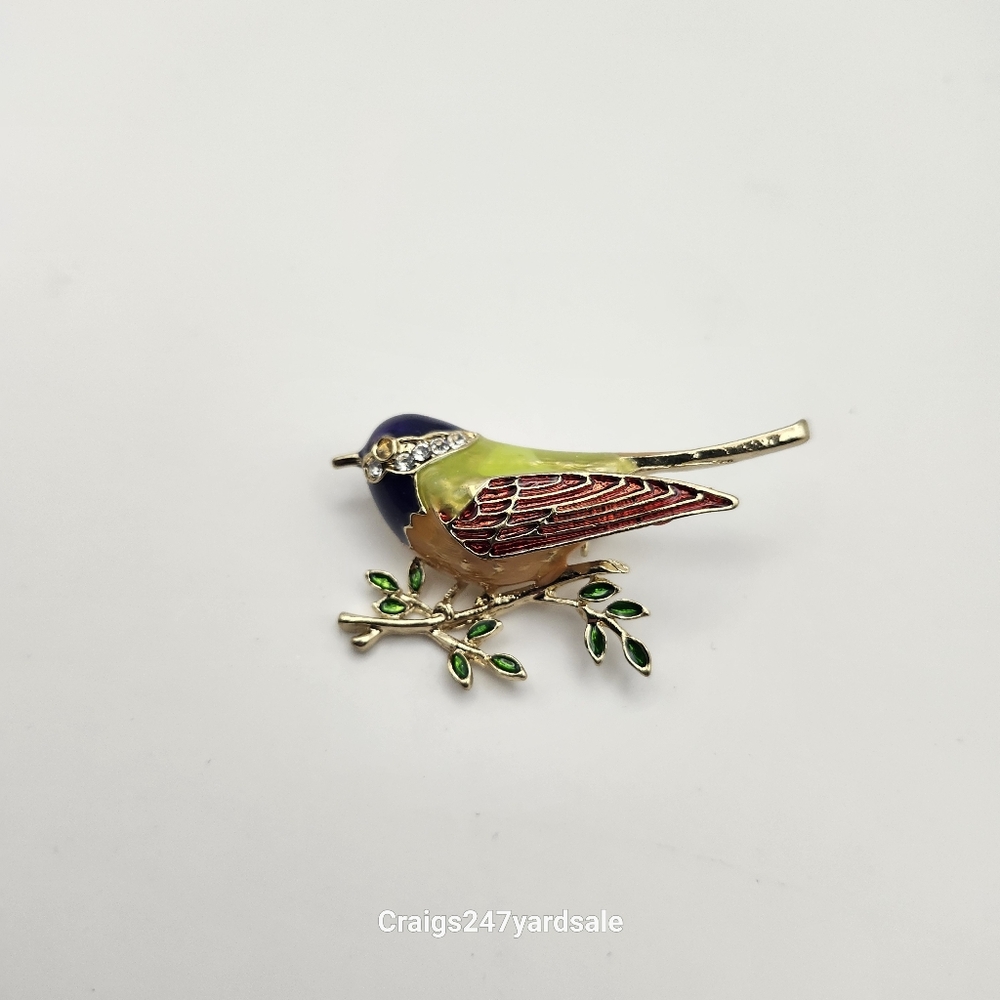Betsey Johnson Song Bird Pin Brooch Enameled Rhinestones